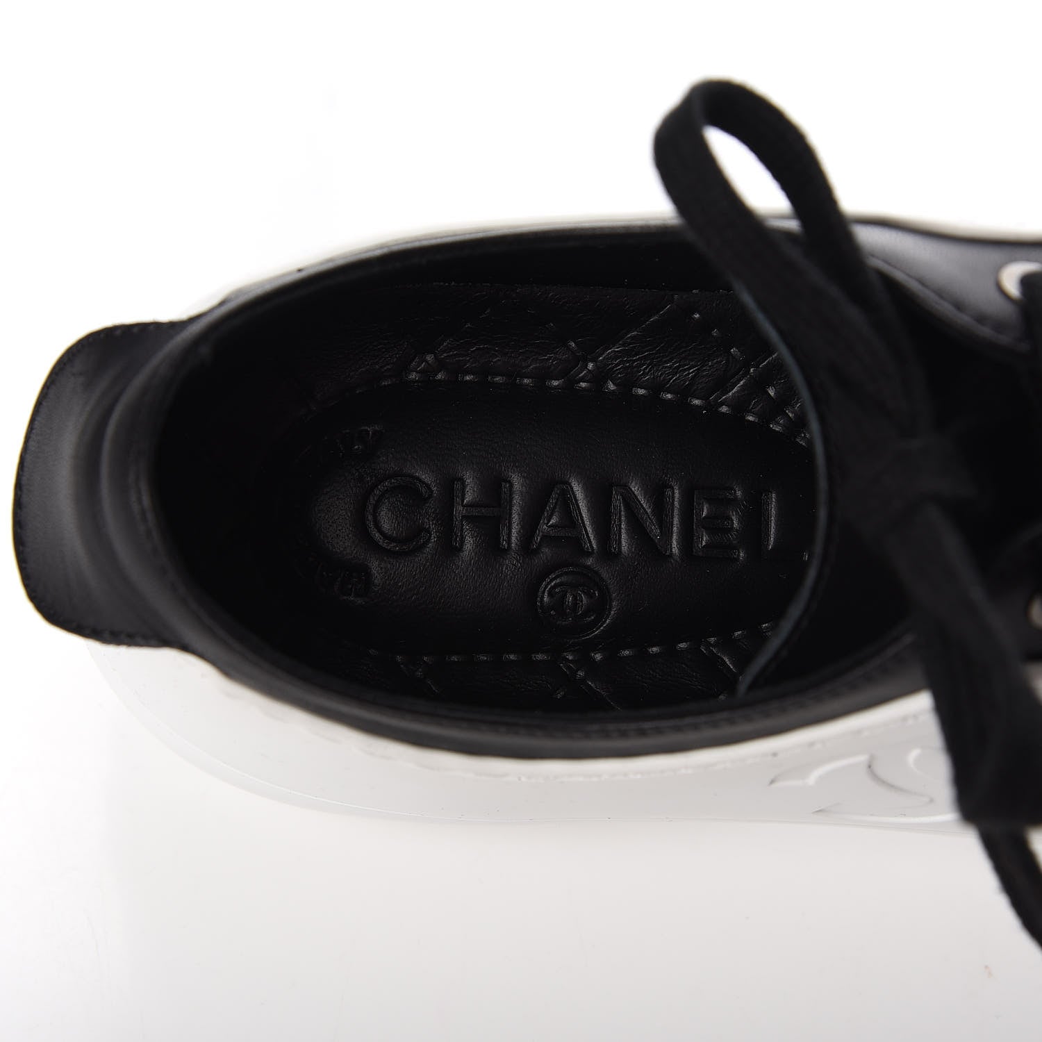 Chanel Calfskin Womens CC Sneakers 36.5 Black White 8 of 10