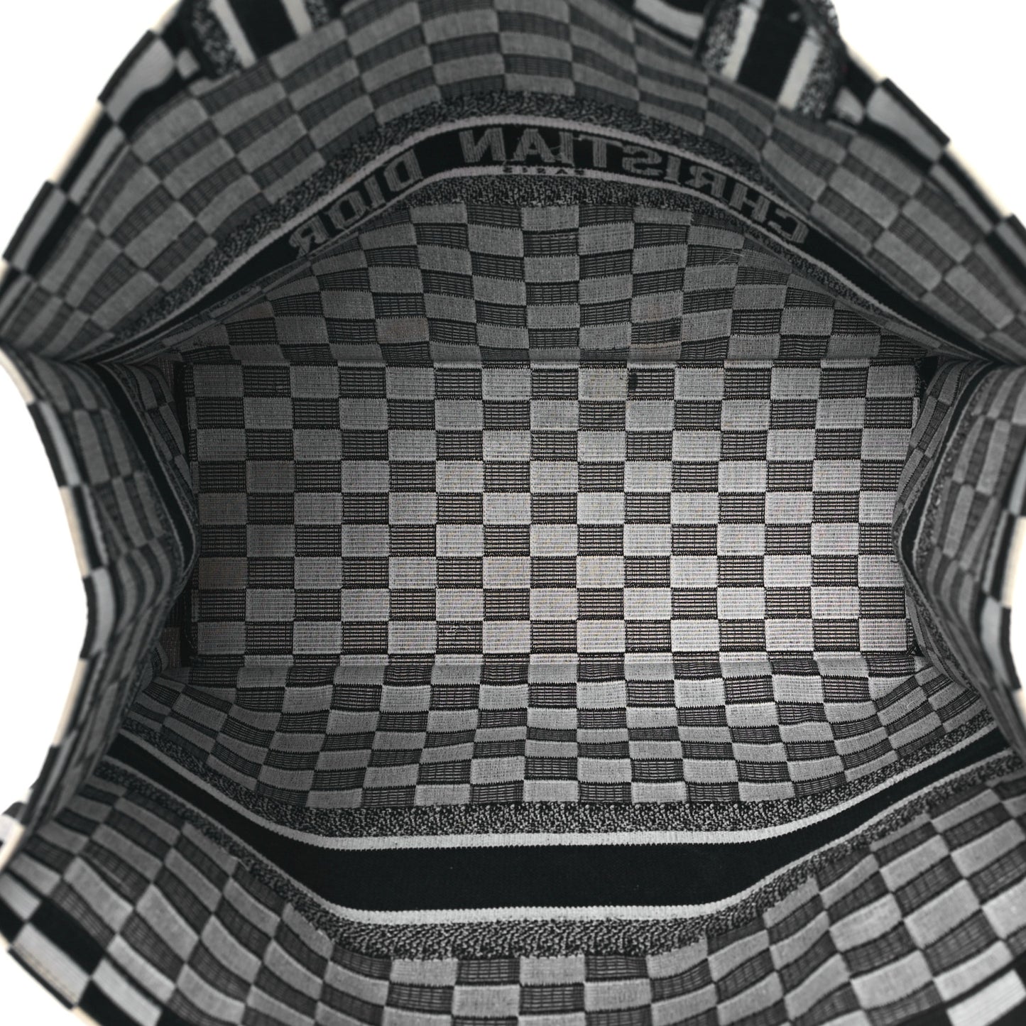 Canvas Embroidered Checkered Book Tote Black White
