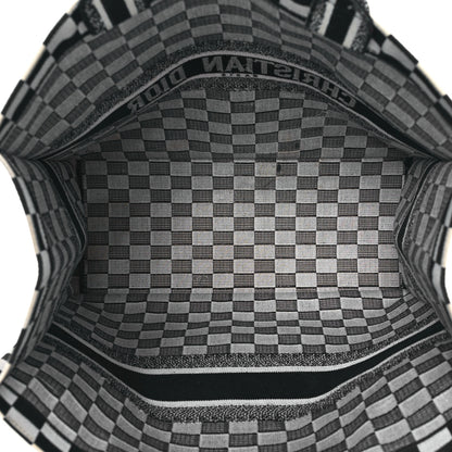 Christian Dior Canvas Embroidered Checkered Book Tote Black White 5 of 14