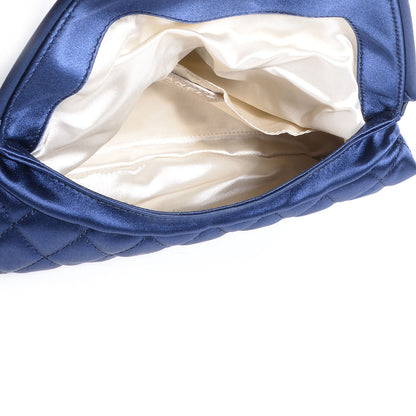 Chanel Satin Quilted Half Moon Clutch Blue 7 of 8