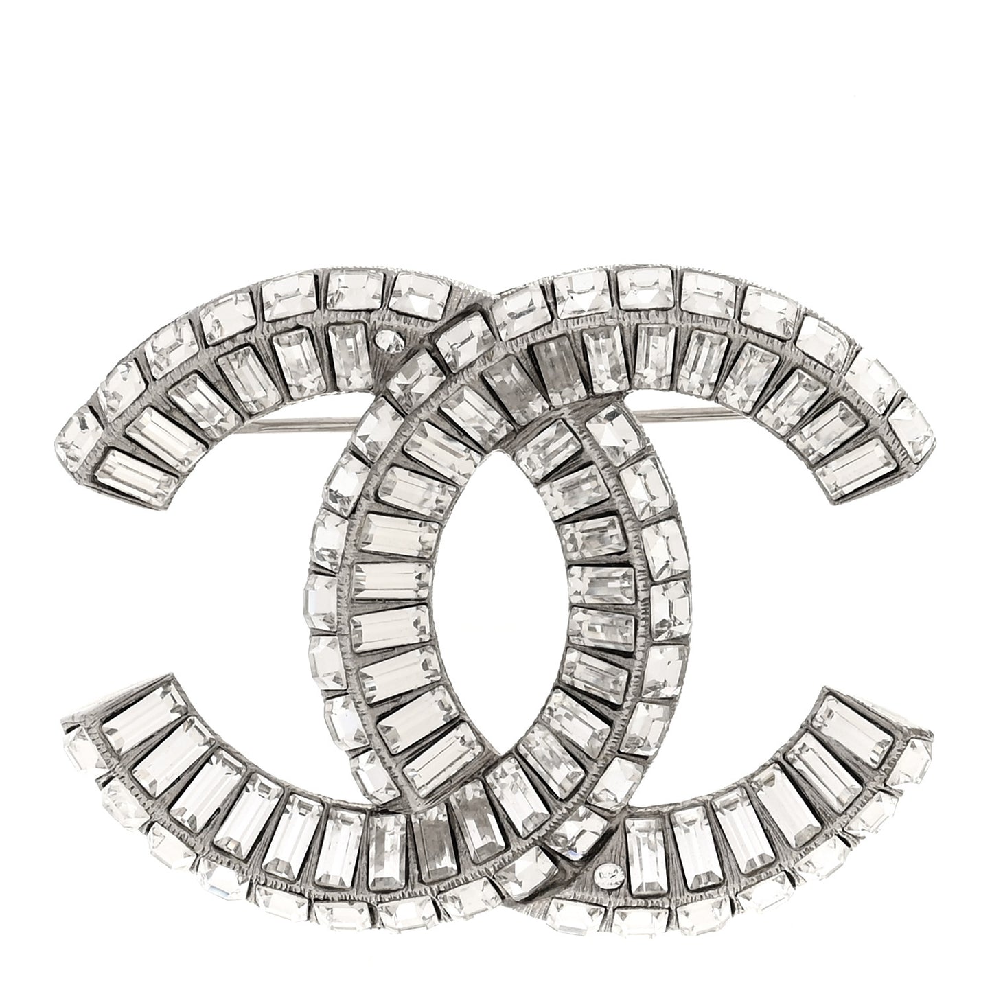 Baguette Crystal CC Brooch Silver
