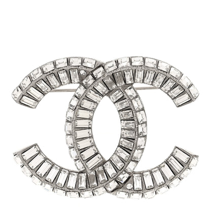 Chanel Baguette Crystal CC Brooch Silver 1 of 3