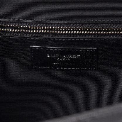 Saint Laurent Grain De Poudre Matelasse Chevron Large Monogram Satchel Asphalt 6 of 9