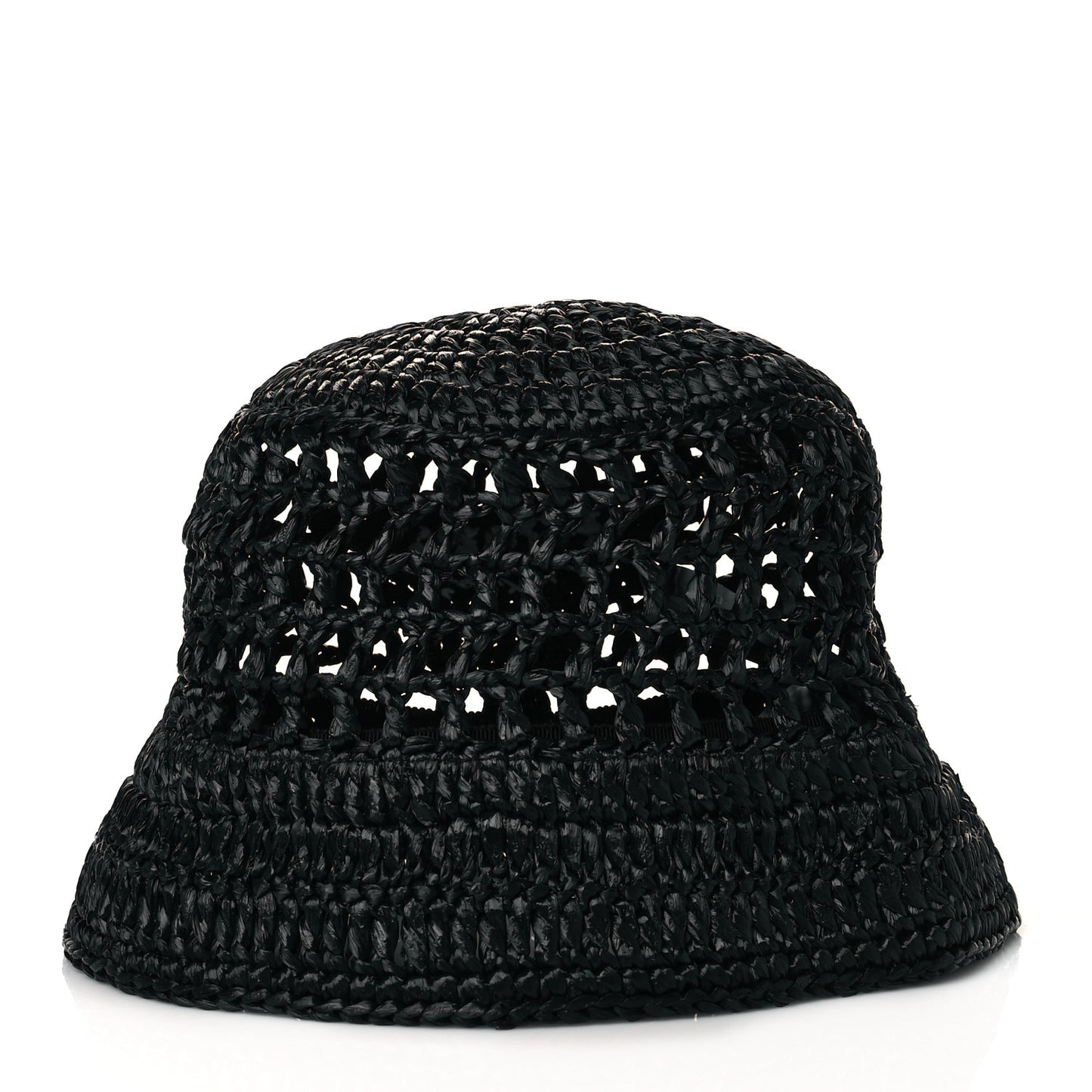 Yarn Raffia Effect Crochet Logo Embroidered Womens Bucket Hat M Black