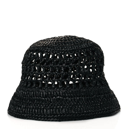 Prada Yarn Raffia Effect Crochet Logo Embroidered Womens Bucket Hat M Black 3 of 8