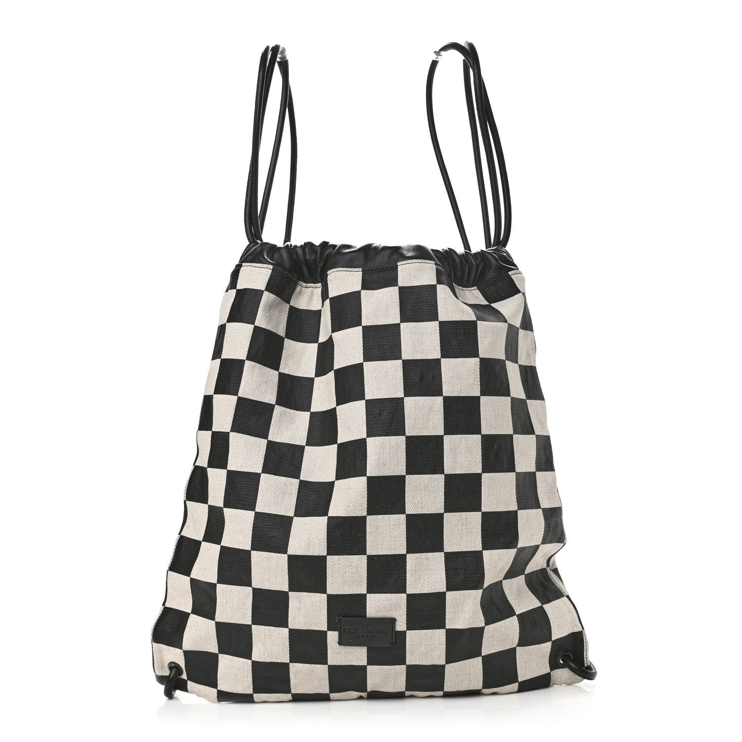 Saint Laurent Linen Lambskin Checkered Teddy Drawstring Bag Black White 1 of 10