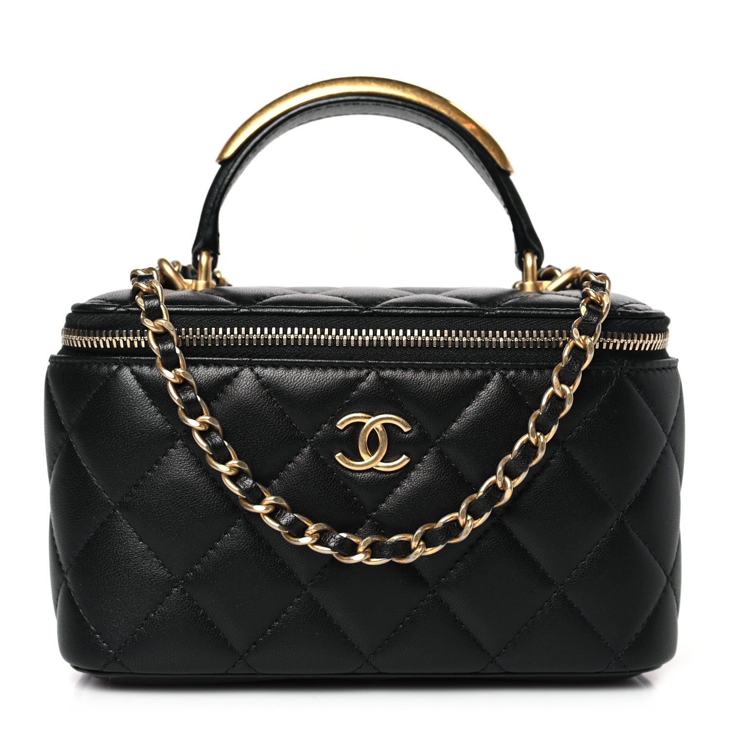 Chanel Lambskin Quilted Metal Small Top Handle Vanity Case With Chain Black 1 of 10