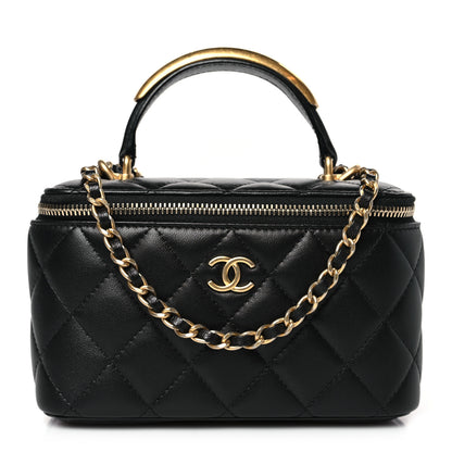Chanel Lambskin Quilted Metal Small Top Handle Vanity Case With Chain Black 1 of 10