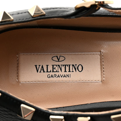 Valentino Garavani Pebbled Calfskin Rockstud Ankle Strap Ballerina Flats 38 Black 8 of 10