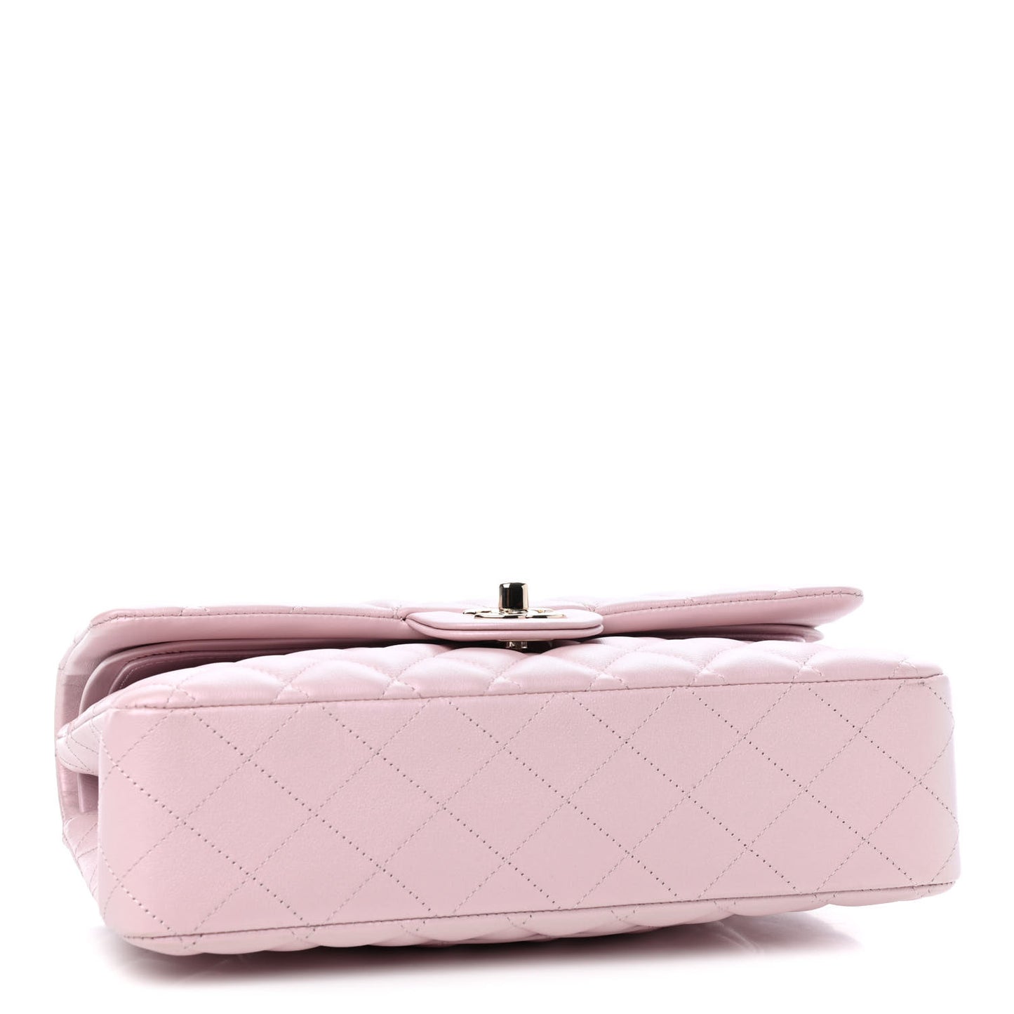 Iridescent Calfskin Quilted Medium Double Flap Light Pink