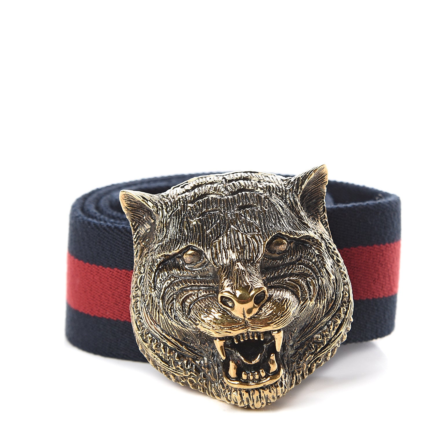 Gucci Web Feline Buckle Belt 80 32 Blue Red 1 of 3