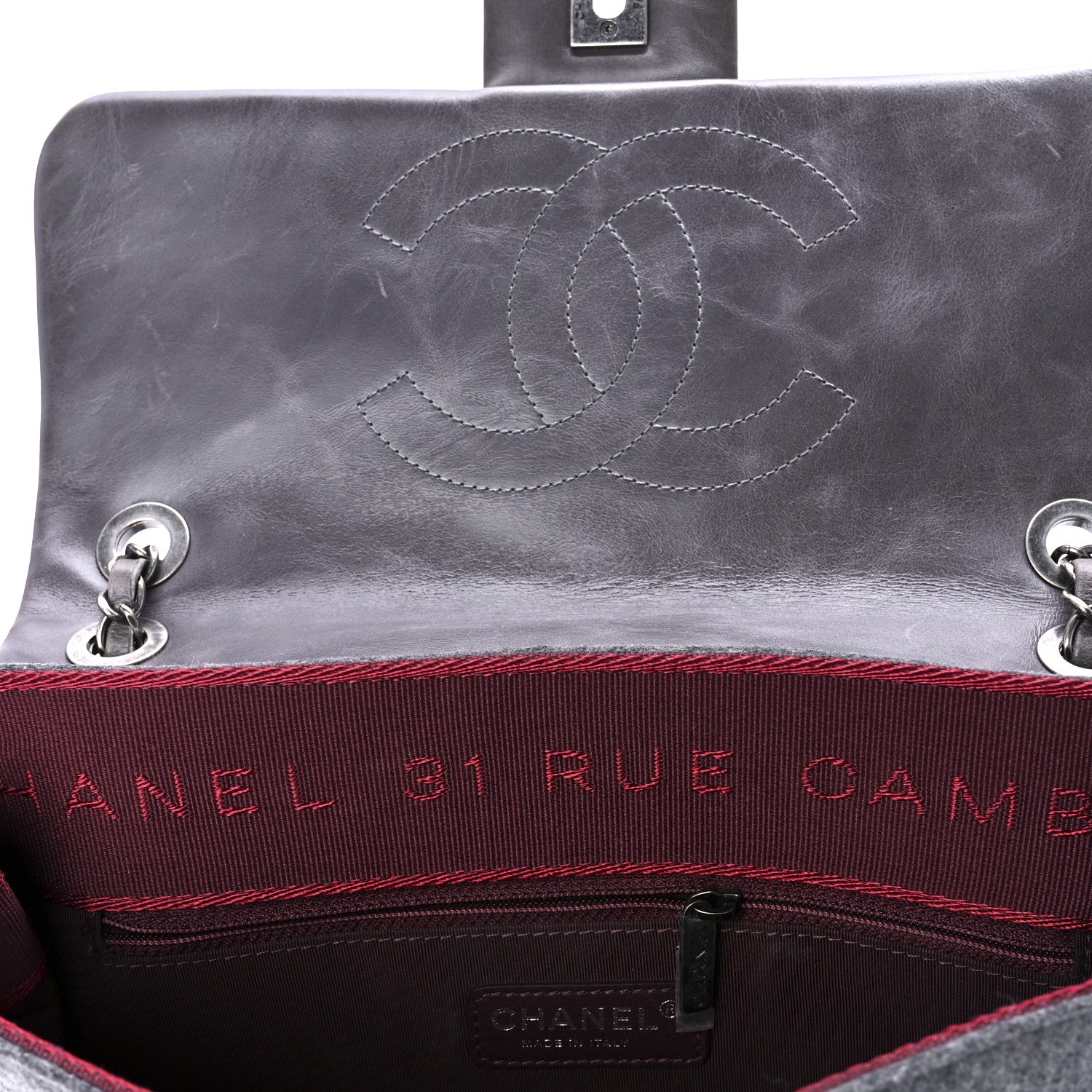 Chanel Felt Glazed Calfskin Quilted Edelweiss Flower Flap Grey 6 of 13