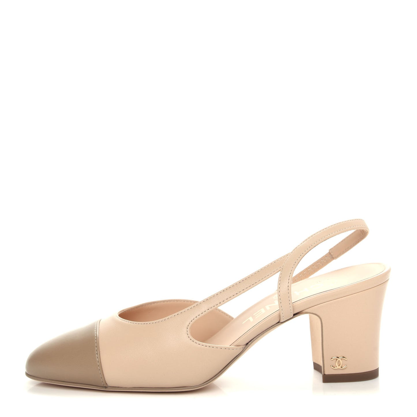 Lambskin Cap Toe CC Slingback Pump 36 Beige Dark Beige