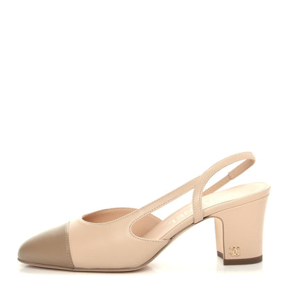Chanel Lambskin Cap Toe CC Slingback Pump 36 Beige Dark Beige 1 of 11