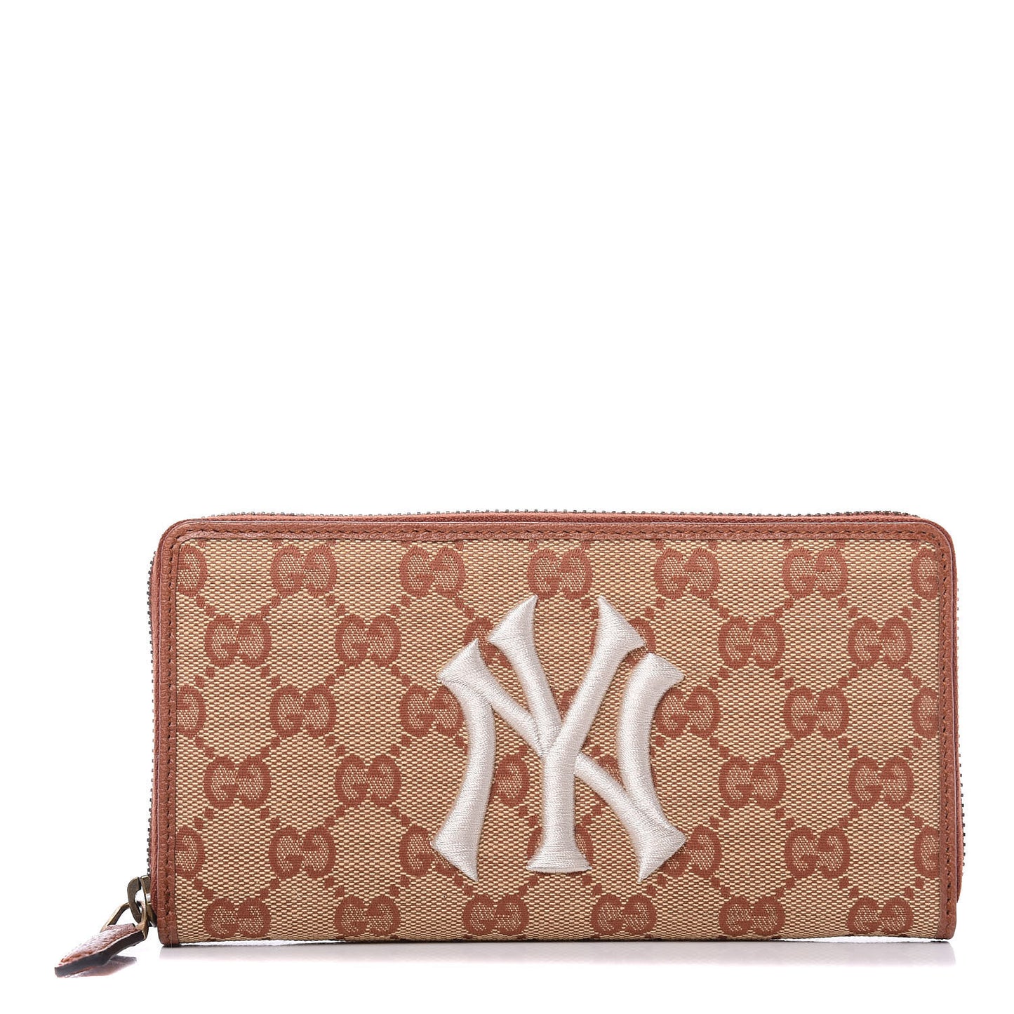 X MLB GG Monogram NY Yankees Zip Around Wallet Beige Ruggine Ivory