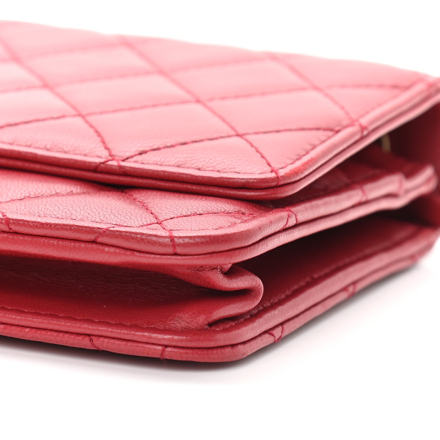 Lambskin Quilted Trendy CC Wallet On Chain WOC Red