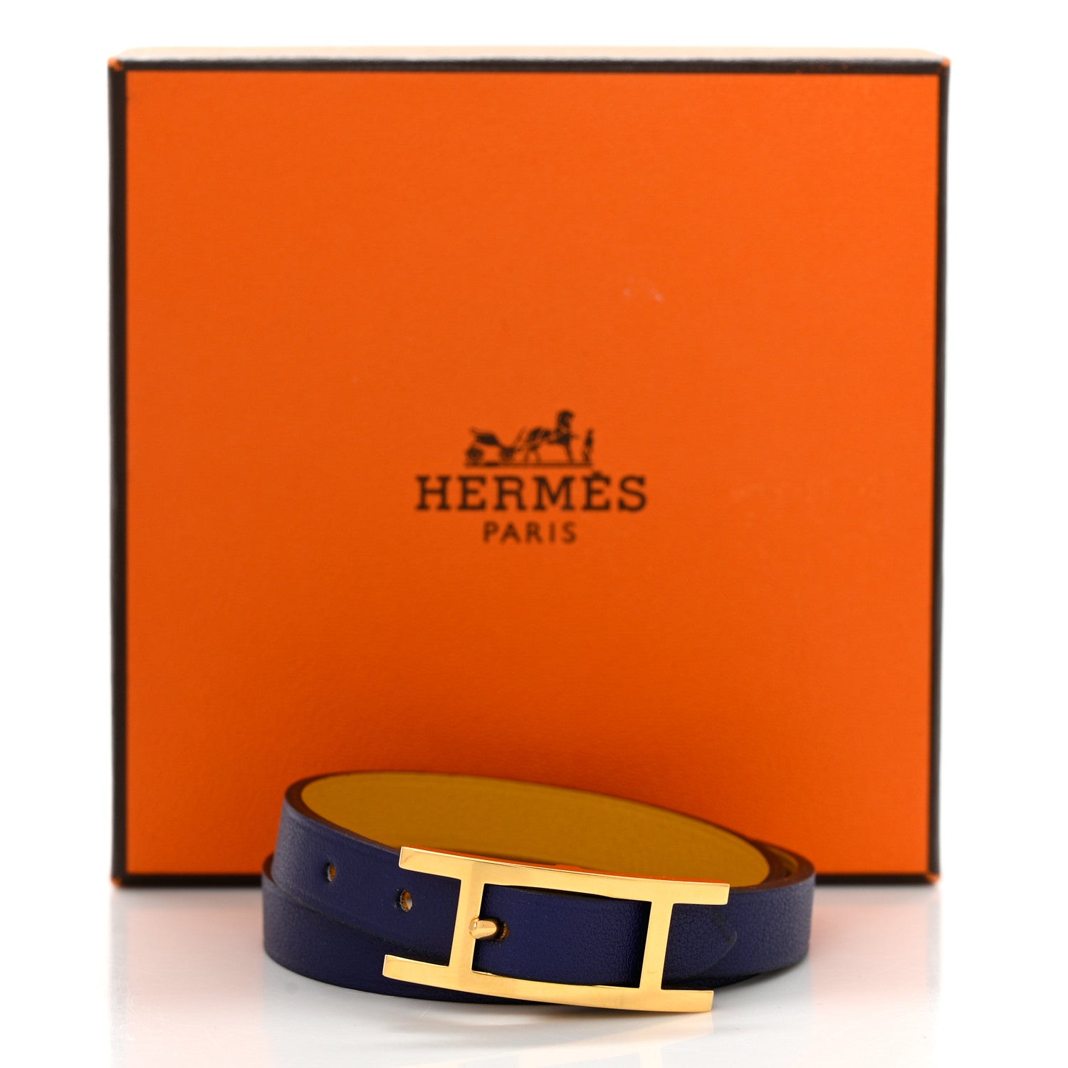 Hermes Swift Behapi Double Tour Bracelet T2 Bleu Encre Ambre 7 of 7