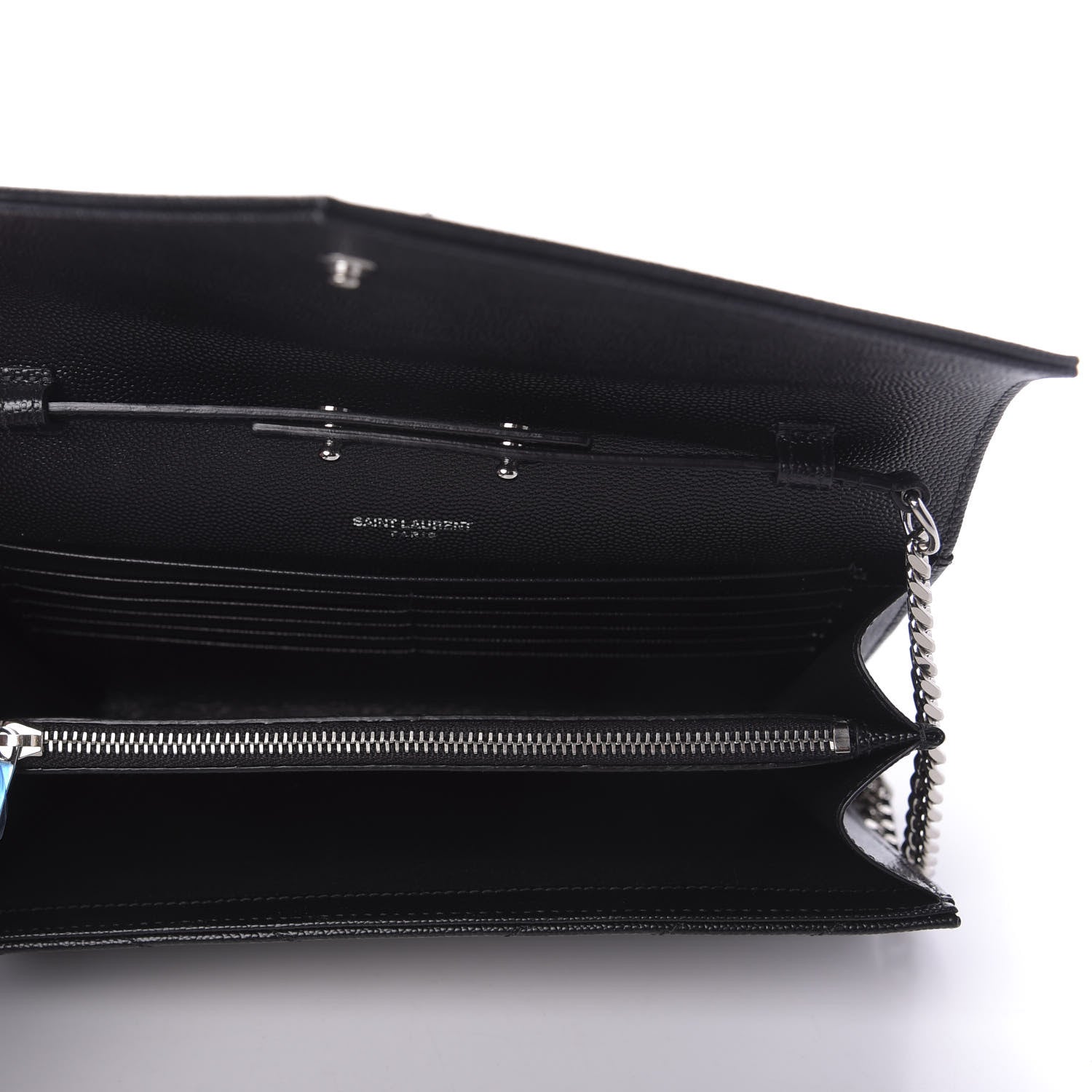 Saint Laurent Grain De Poudre Matelasse Chevron Monogram Chain Wallet Black 5 of 9