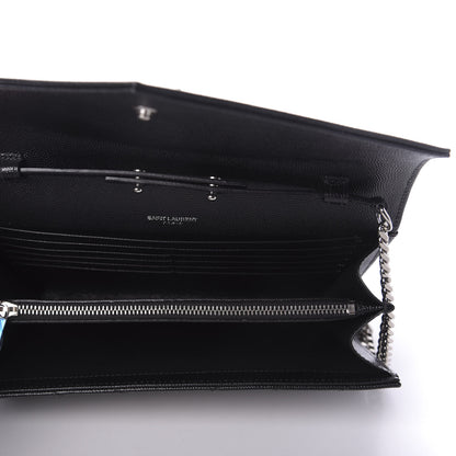 Saint Laurent Grain De Poudre Matelasse Chevron Monogram Chain Wallet Black 5 of 9