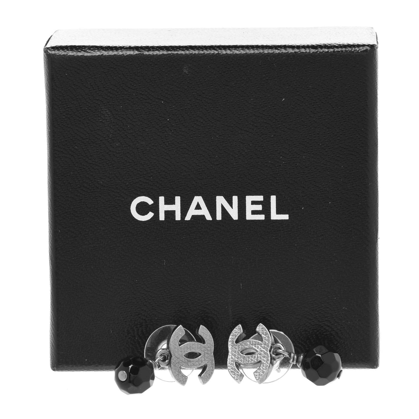 Beaded CC Drop Earrings Ruthenium Black