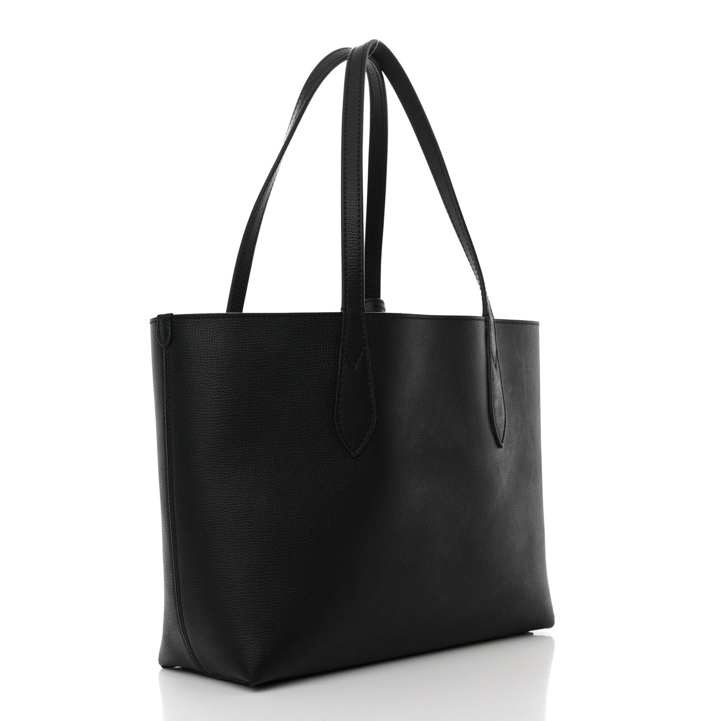 Grainy Calfskin Haymarket Check Medium Reversible Tote Black