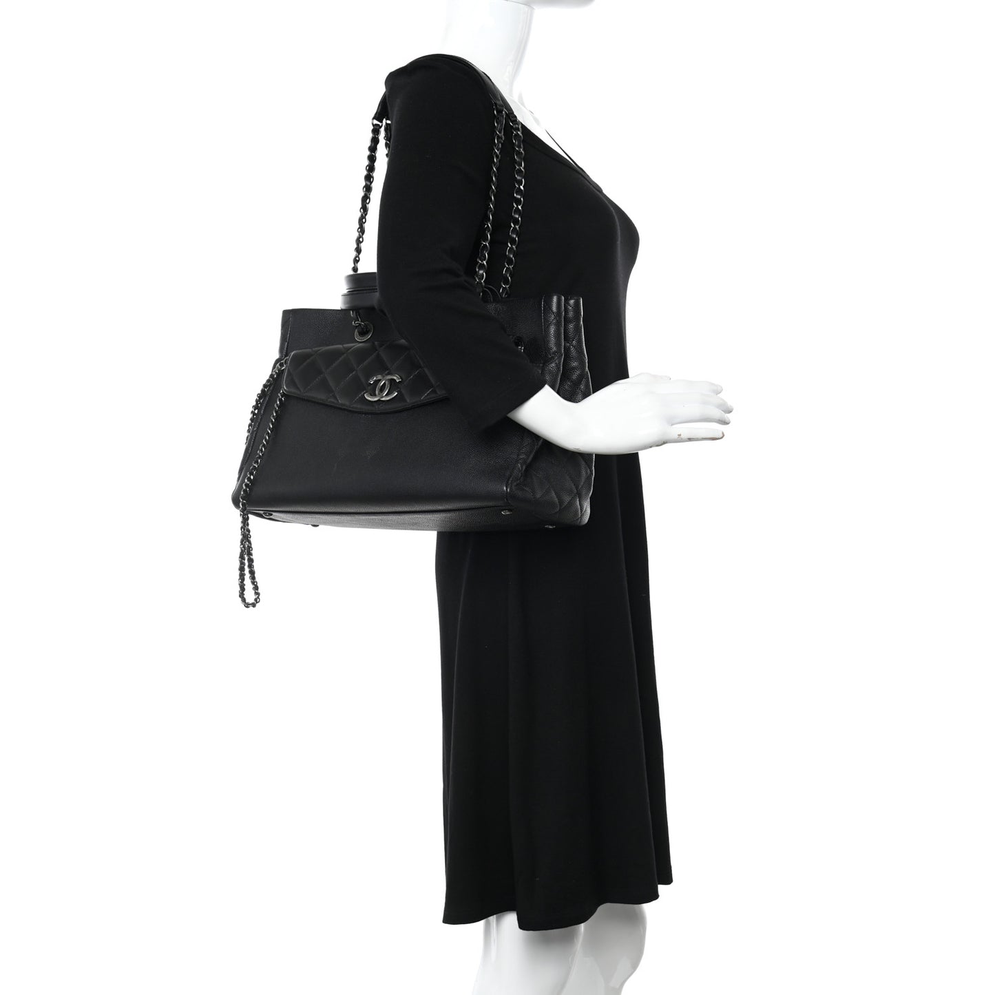 Caviar Lambskin Quilted Large Coco Break Shopping Bag Black
