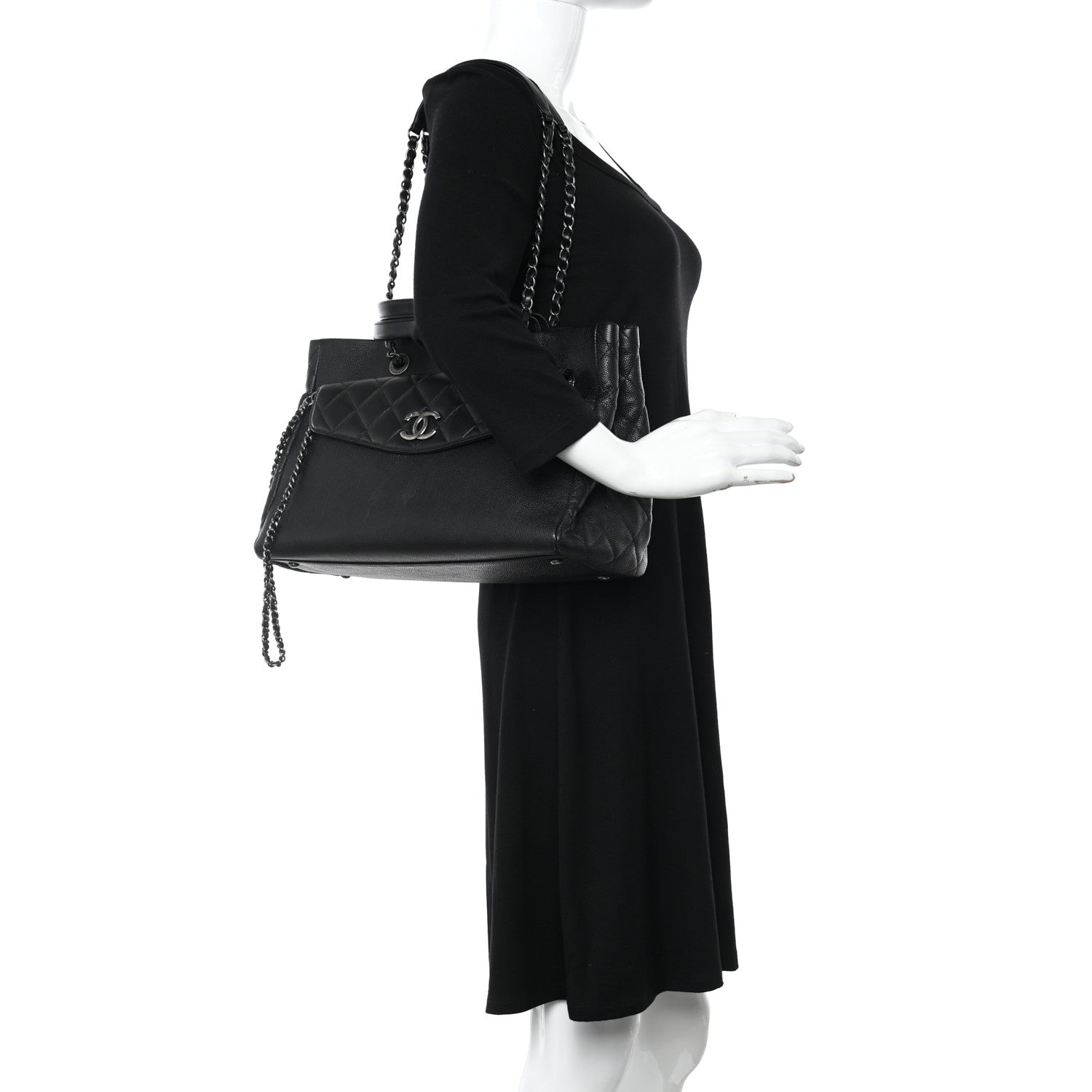 Chanel Caviar Lambskin Quilted Large Coco Break Shopping Bag Black 2 of 11