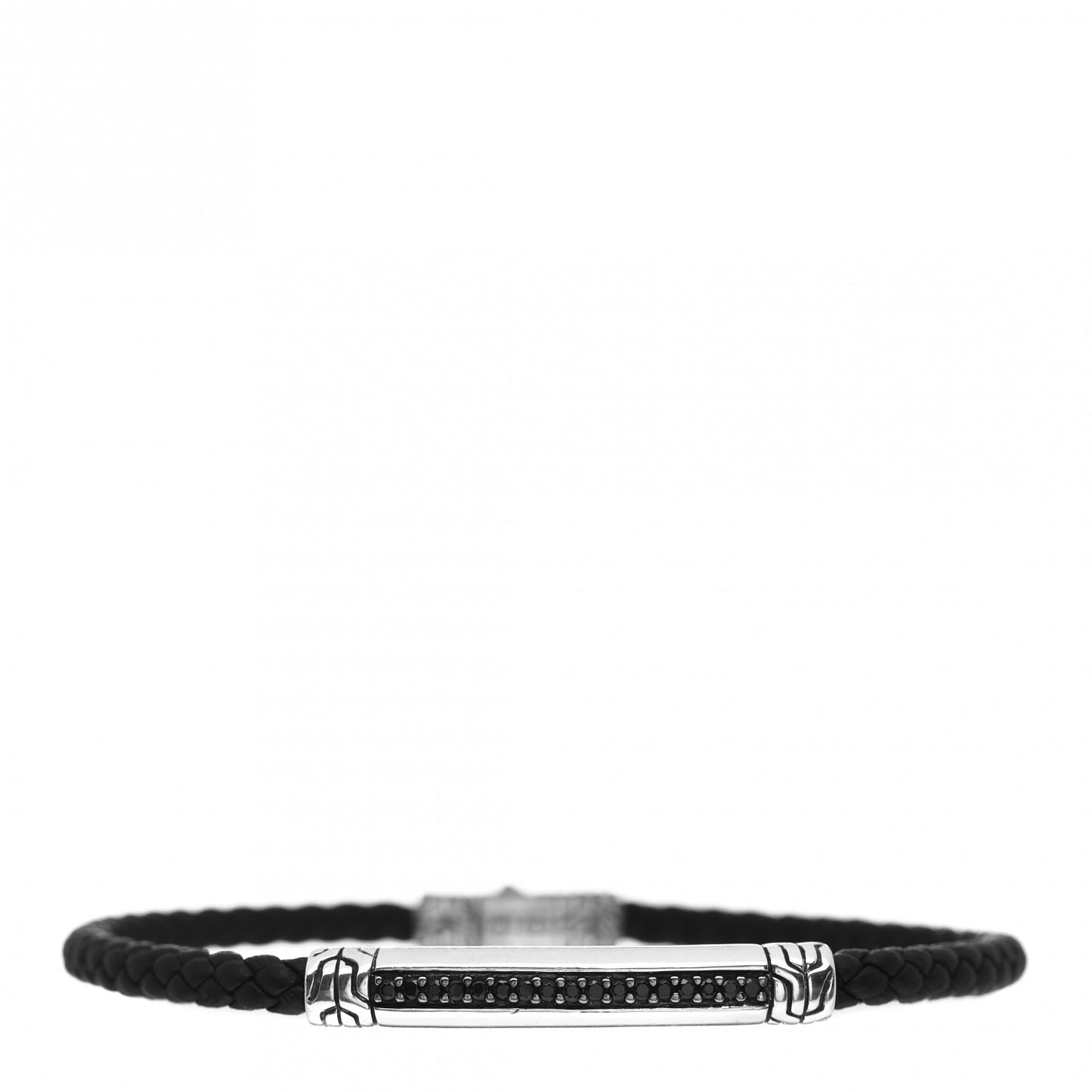 Sterling Silver Leather Black Sapphire Classic Chain Station Bracelet Black
