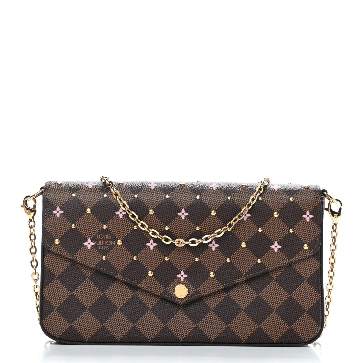 Damier Ebene Studded Pochette Felicie Chain Wallet