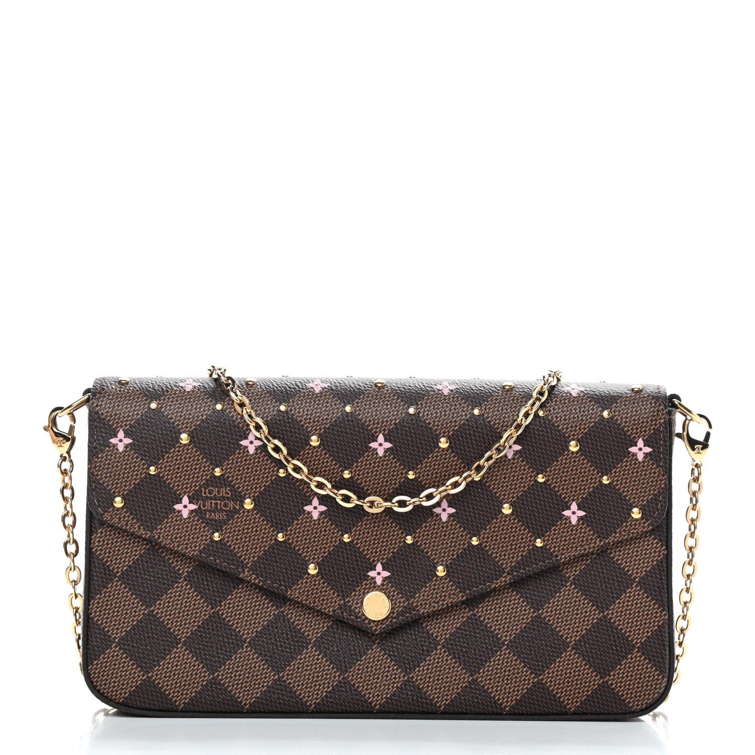 Louis Vuitton Damier Ebene Studded Pochette Felicie Chain Wallet 3 of 9