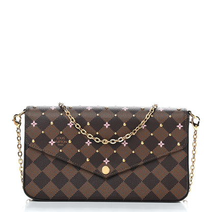 Louis Vuitton Damier Ebene Studded Pochette Felicie Chain Wallet 3 of 9