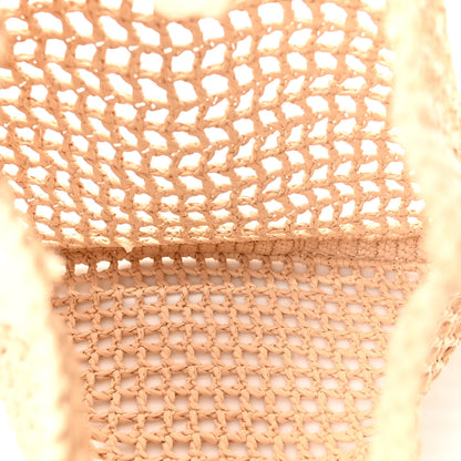 Prada Yarn Raffia Effect Crochet Logo Embroidered Tote Bag Naturale 5 of 9