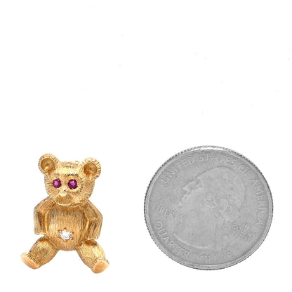 Tiffany 18K Yellow Gold Diamond Ruby Teddy Bear Brooch Pin 2 of 4