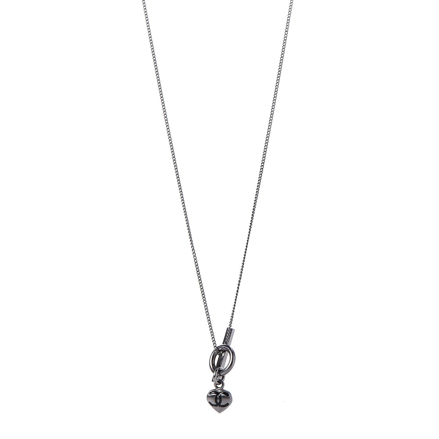 Chanel Mini Heart CC Necklace Ruthenium 1 of 6