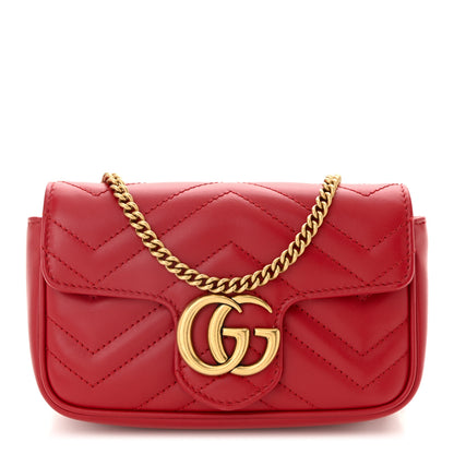 Gucci Calfskin Matelasse Super Mini GG Marmont Shoulder Bag Hibiscus Red 1 of 10