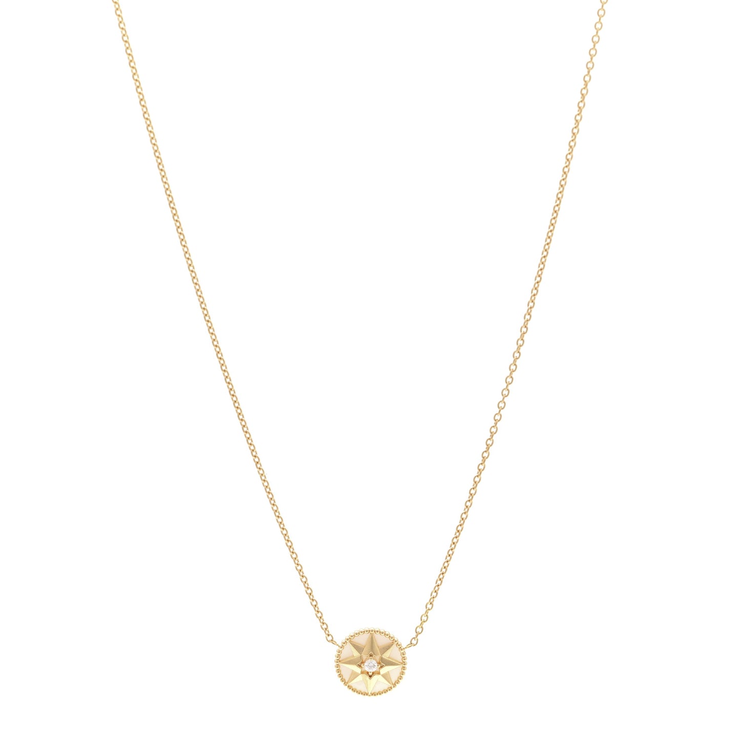 18K Yellow Gold Diamond Mother of Pearl Rose Des Vents Necklace