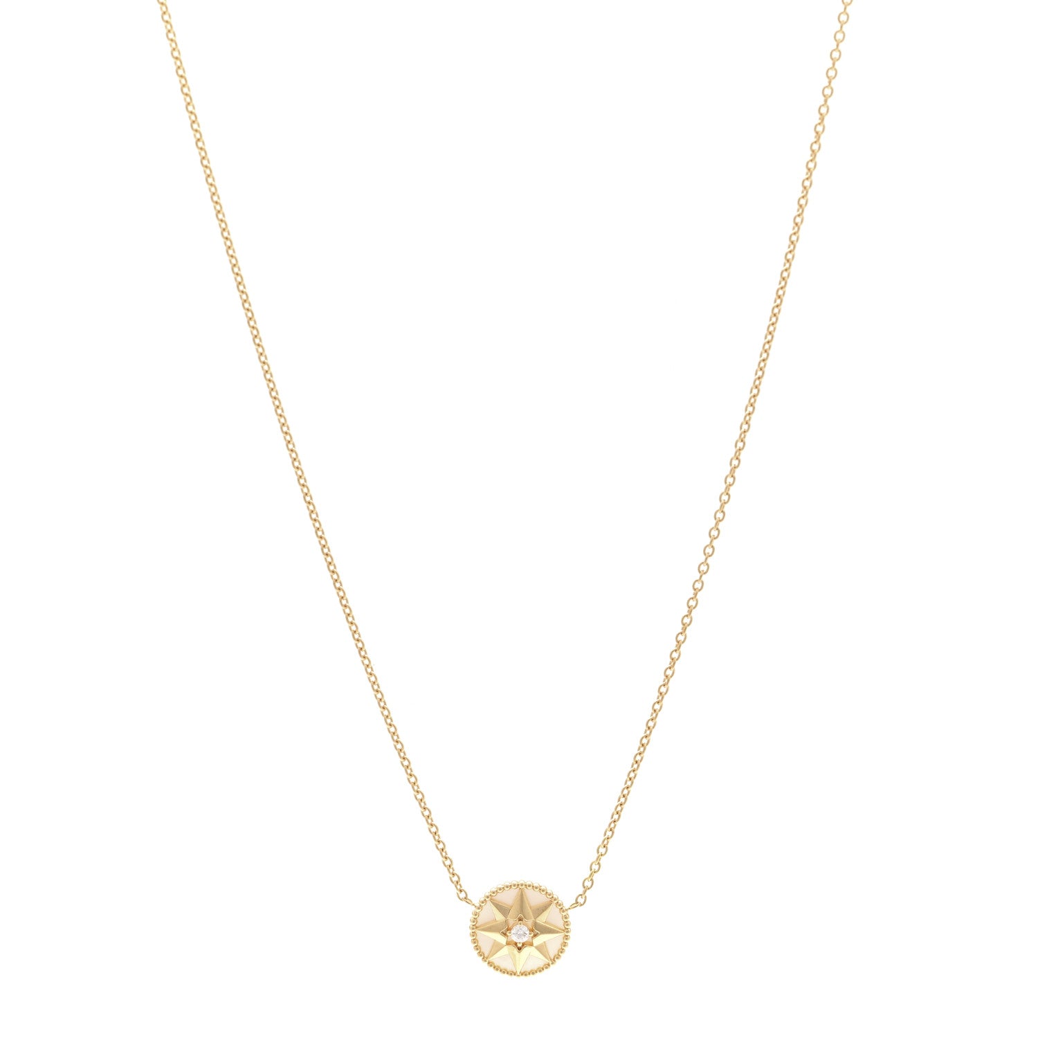 Christian Dior 18K Yellow Gold Diamond Mother of Pearl Rose Des Vents Necklace 1 of 5