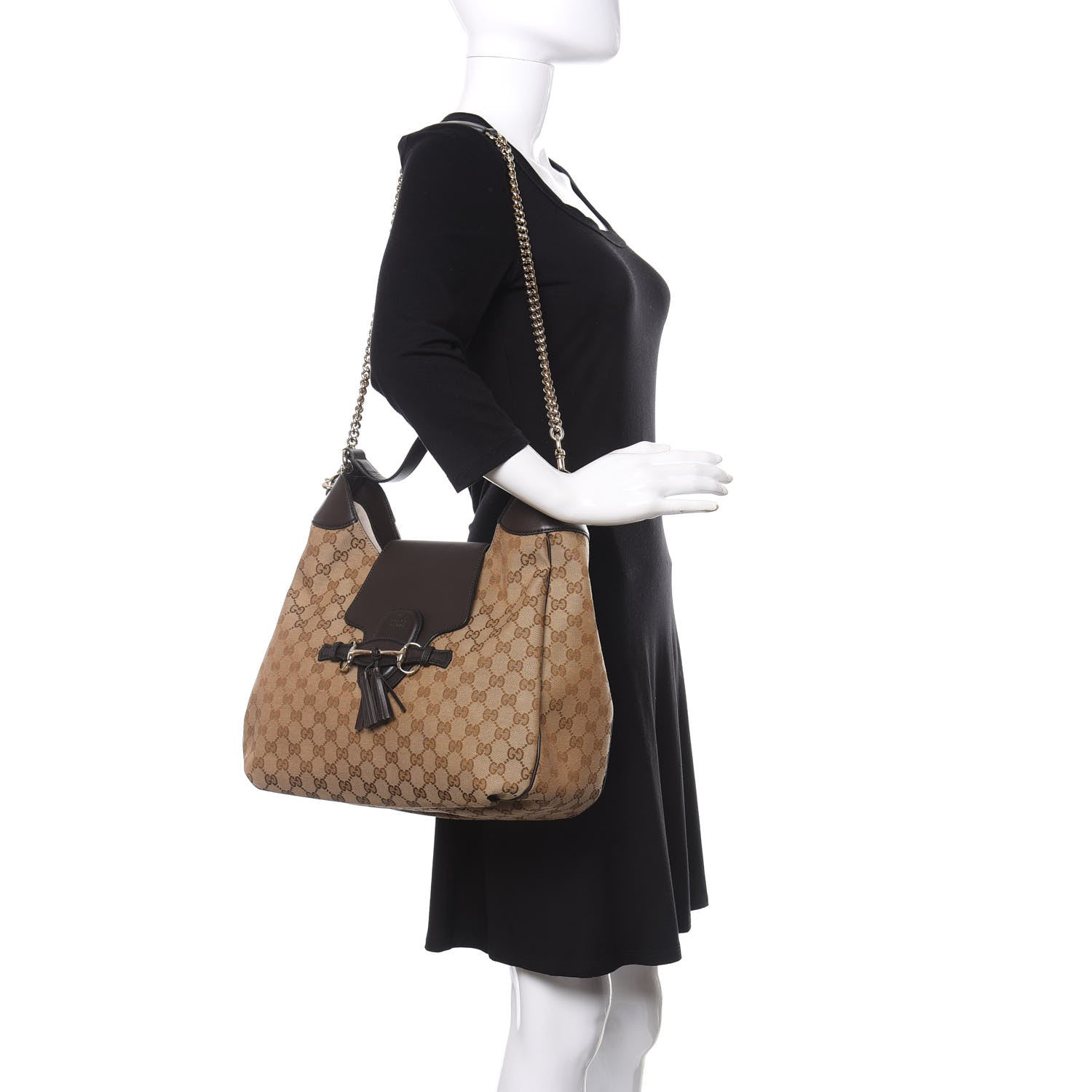 Gucci Monogram Margaux Calfskin Medium Emily Hobo Beige Ebony Cocoa 2 of 11
