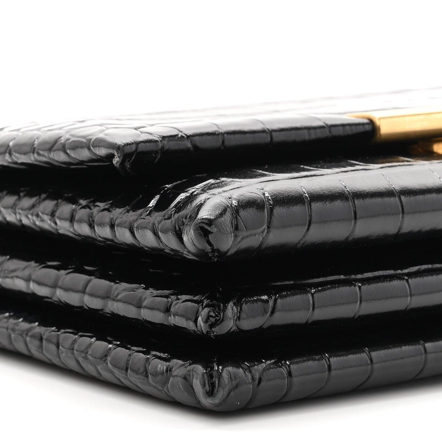 Shiny Extra Supple Calfskin Crocodile Embossed Small Triplet Bag Black