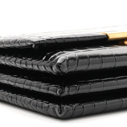 Balenciaga Shiny Extra Supple Calfskin Crocodile Embossed Small Triplet Bag Black 9 of 10