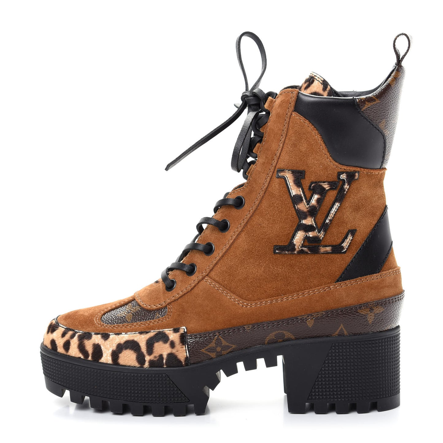 Suede Calfskin Monogram Laureate Platform Desert Boots 37 Cognac