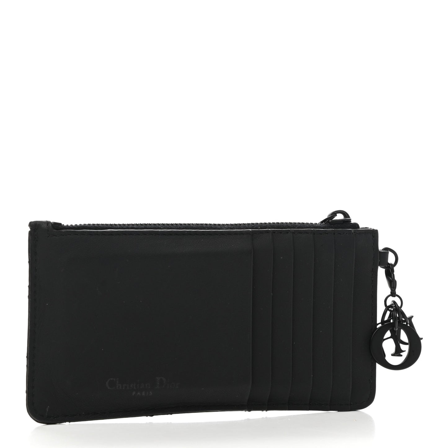 Ultra Matte Lambskin Cannage Small Lady Dior Zip Card Holder Black