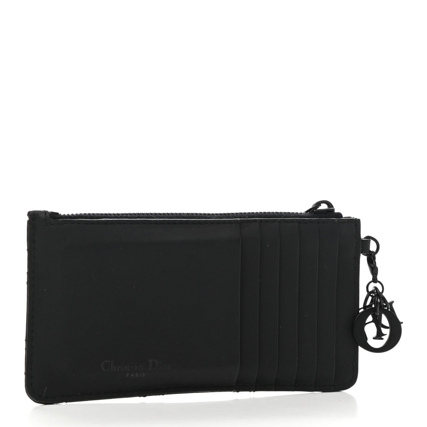 Christian Dior Ultra Matte Lambskin Cannage Small Lady Dior Zip Card Holder Black 3 of 8