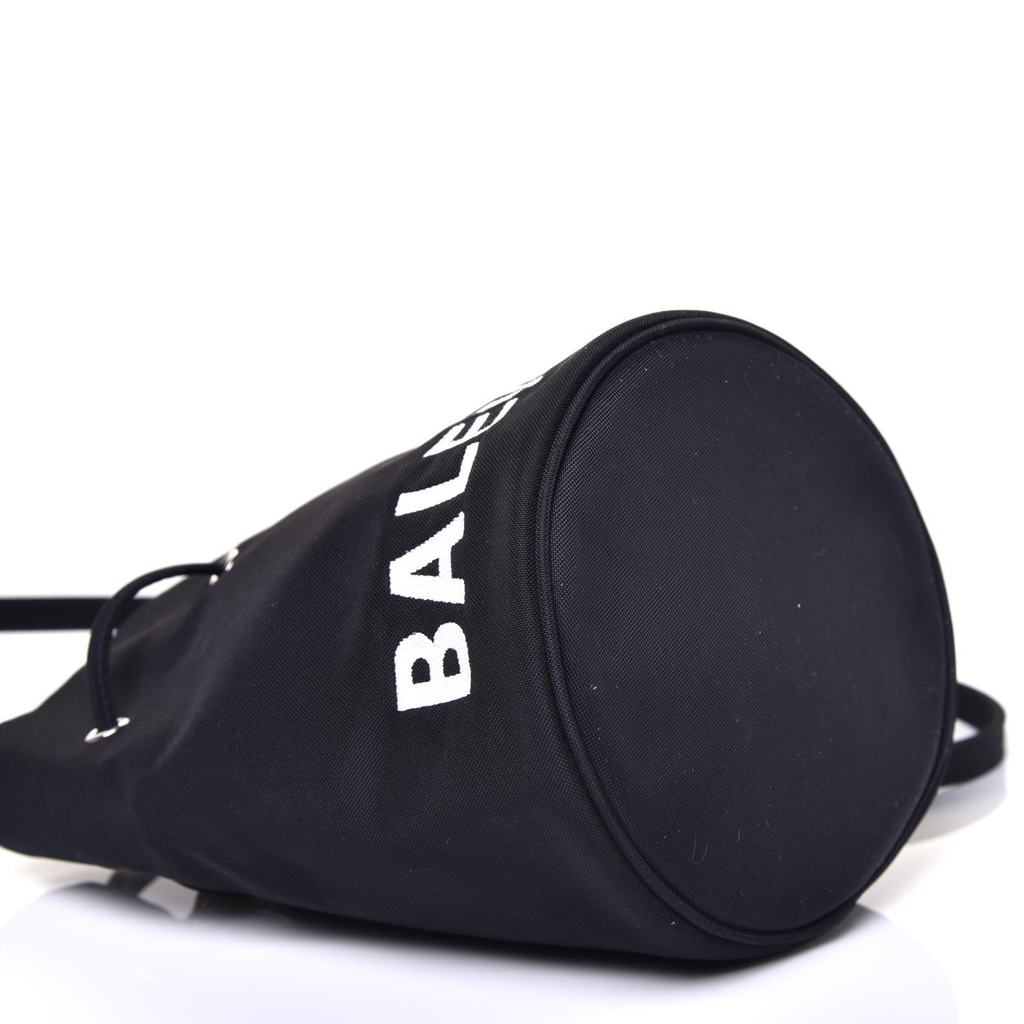 Recycled Sport Nylon Logo Embroidered Wheel Drawstring Bucket Bag XS Black