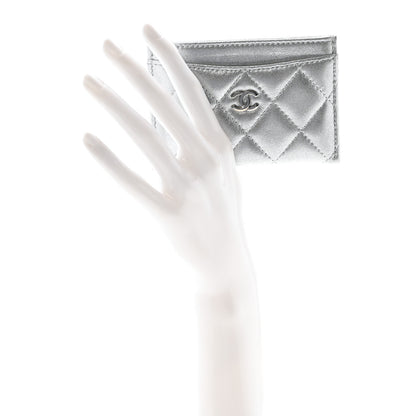 Chanel Metallic Lambskin Quilted CC Card Holder Silver 2 of 8