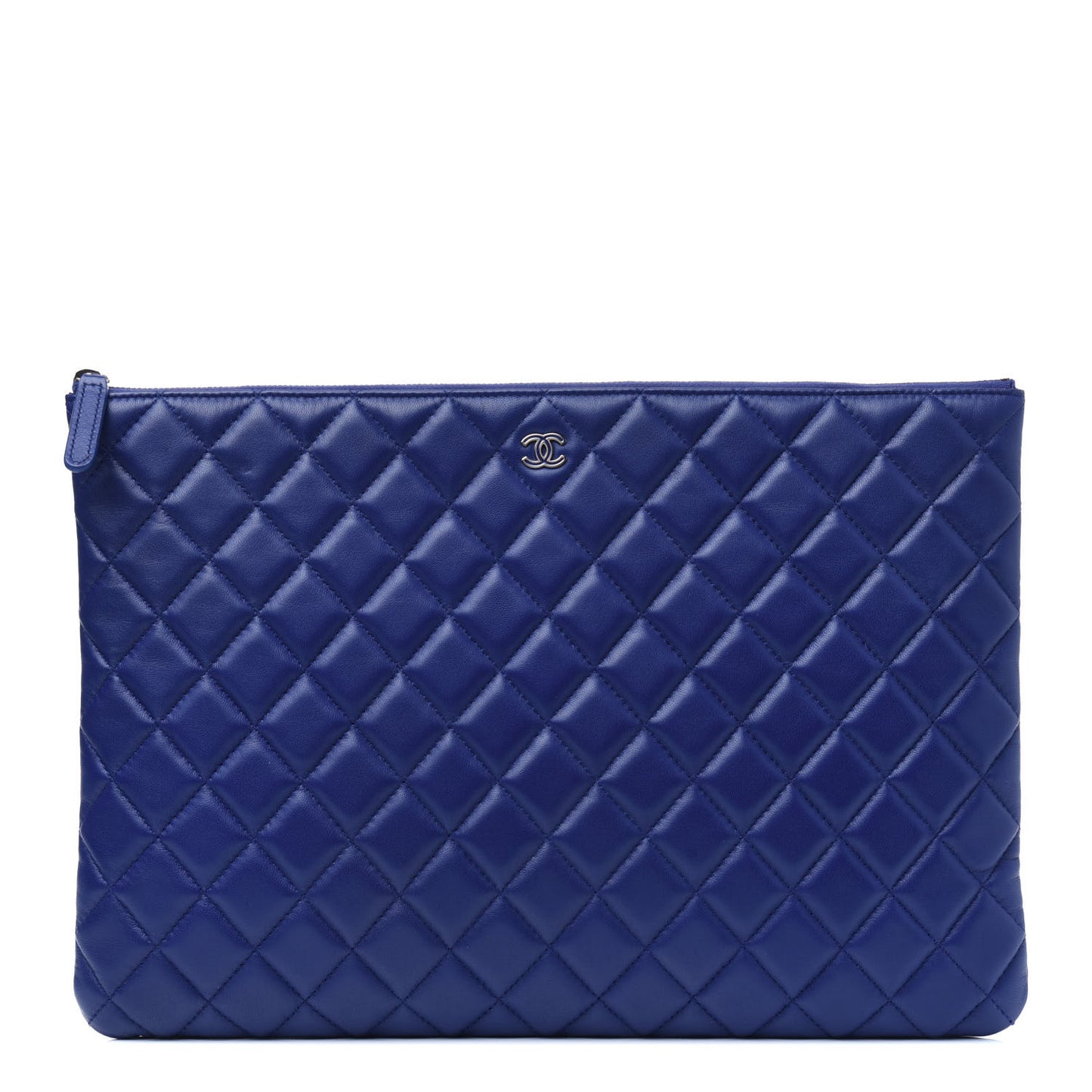 Lambskin Quilted Large Cosmetic Case Blue