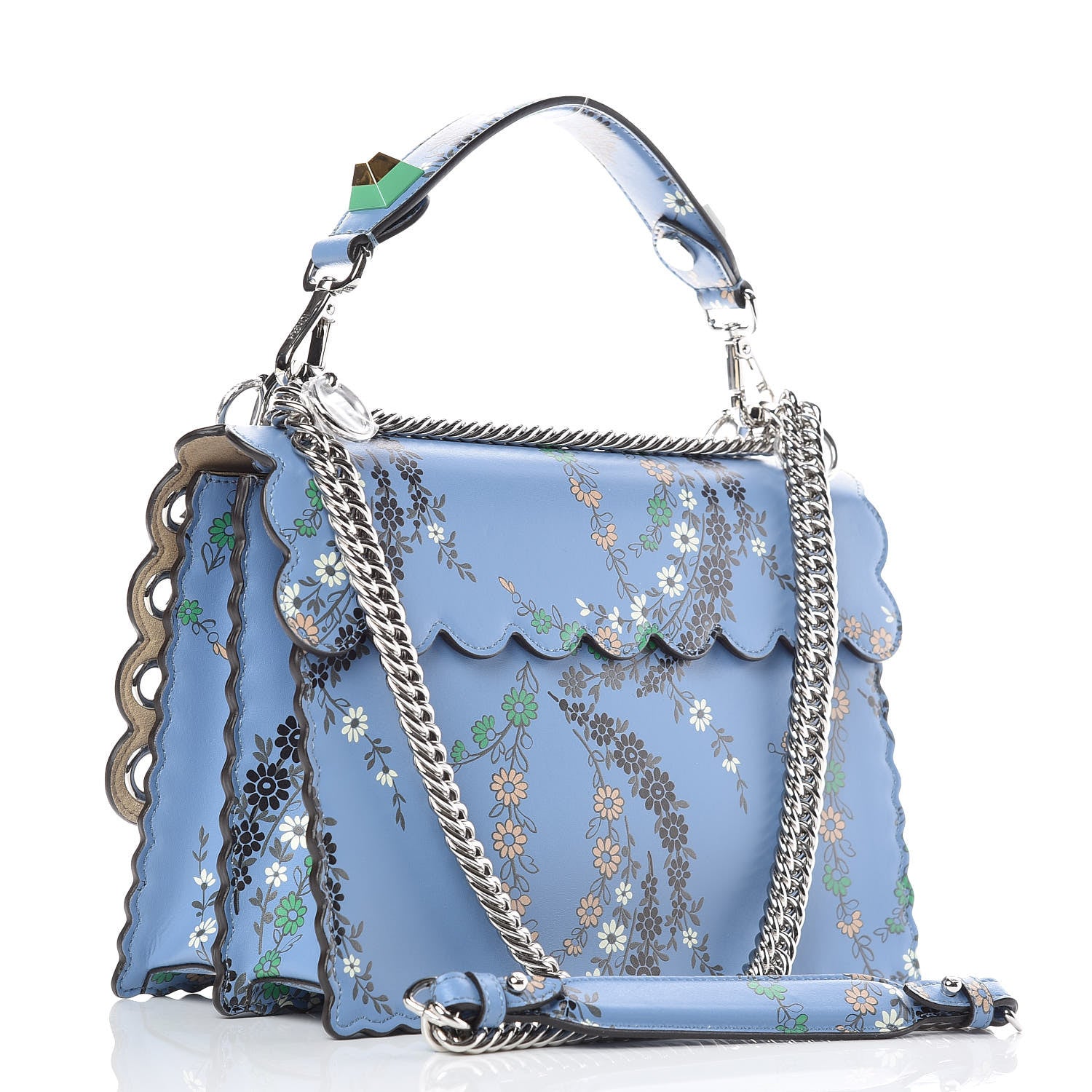 Fendi Vitello Liberty Japanese Blossom Scalloped Studded Grommet Kan I Shoulder Bag Nebula Multicolor 4 of 10