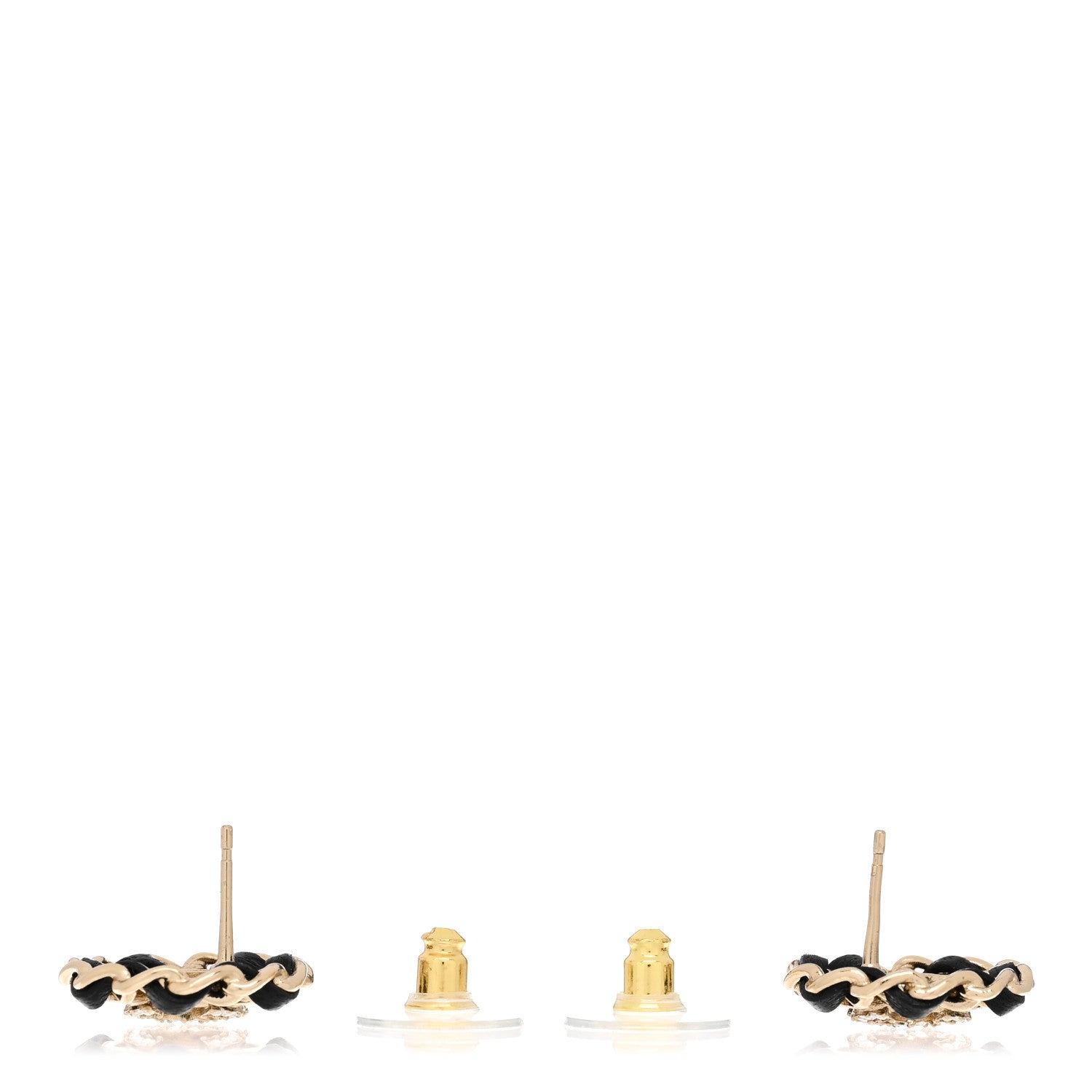 Chanel Crystal Lambskin Chain CC Stud Earrings Black Gold 3 of 5