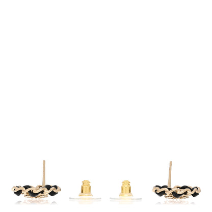 Chanel Crystal Lambskin Chain CC Stud Earrings Black Gold 3 of 5