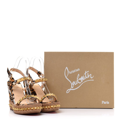 Christian Louboutin Toile Canvas Bengal Pyraclou 110 Wedge Sandals 38 Multicolor 9 of 9